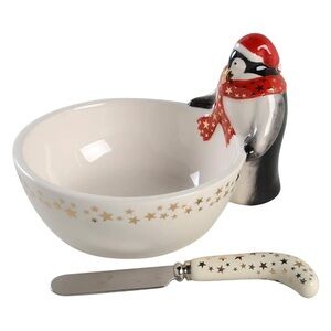 BRAND NEW- Spode Christmas Tree Penguin Dip Bowl with Spreader
